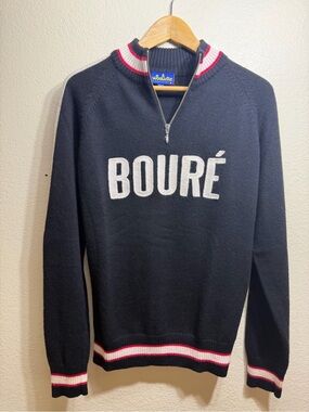 Woolistic Merino Wool “Boure” 1/4 Zip Black Pullover Sweater Sm Racing cyclist